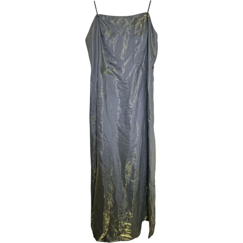 Scott McClintok Iridescent Maxi Dress 18W Blue Gold Rhinestone Y2K Prom Gala